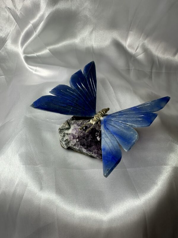 Blue Apatite Butterfly on Amethyst